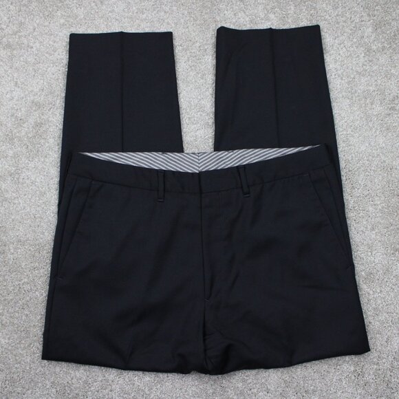 BOSS Hugo Boss Cagan Dress Pants Mens 36 Black Virgin Wool Flat Front 32" inseam - Picture 1 of 13